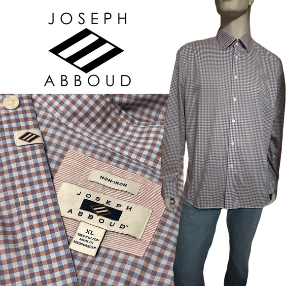 Joseph Abboud Check Dress Shirt Cotton Button Down Collar Long Sleeve Luxury - Picture 1 of 15